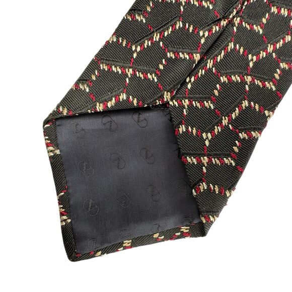 Vintage VALENTINO Cravatte Geometric Webbed Red & Black Silk Tie Made in Italy - Picture 6 of 6